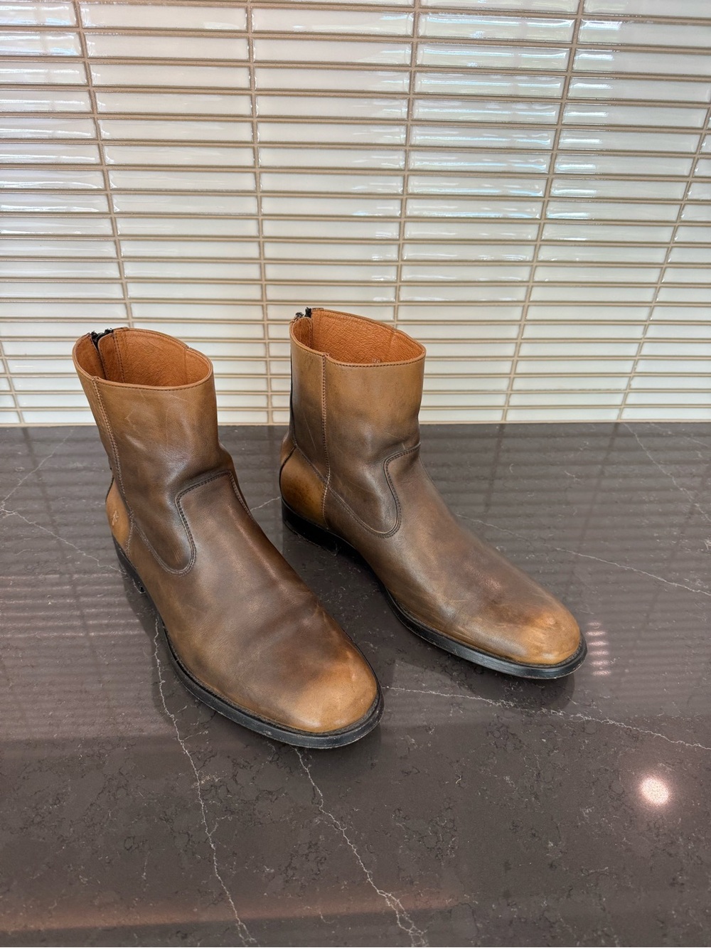 Frye Brown Leather zipper Ankle Boots